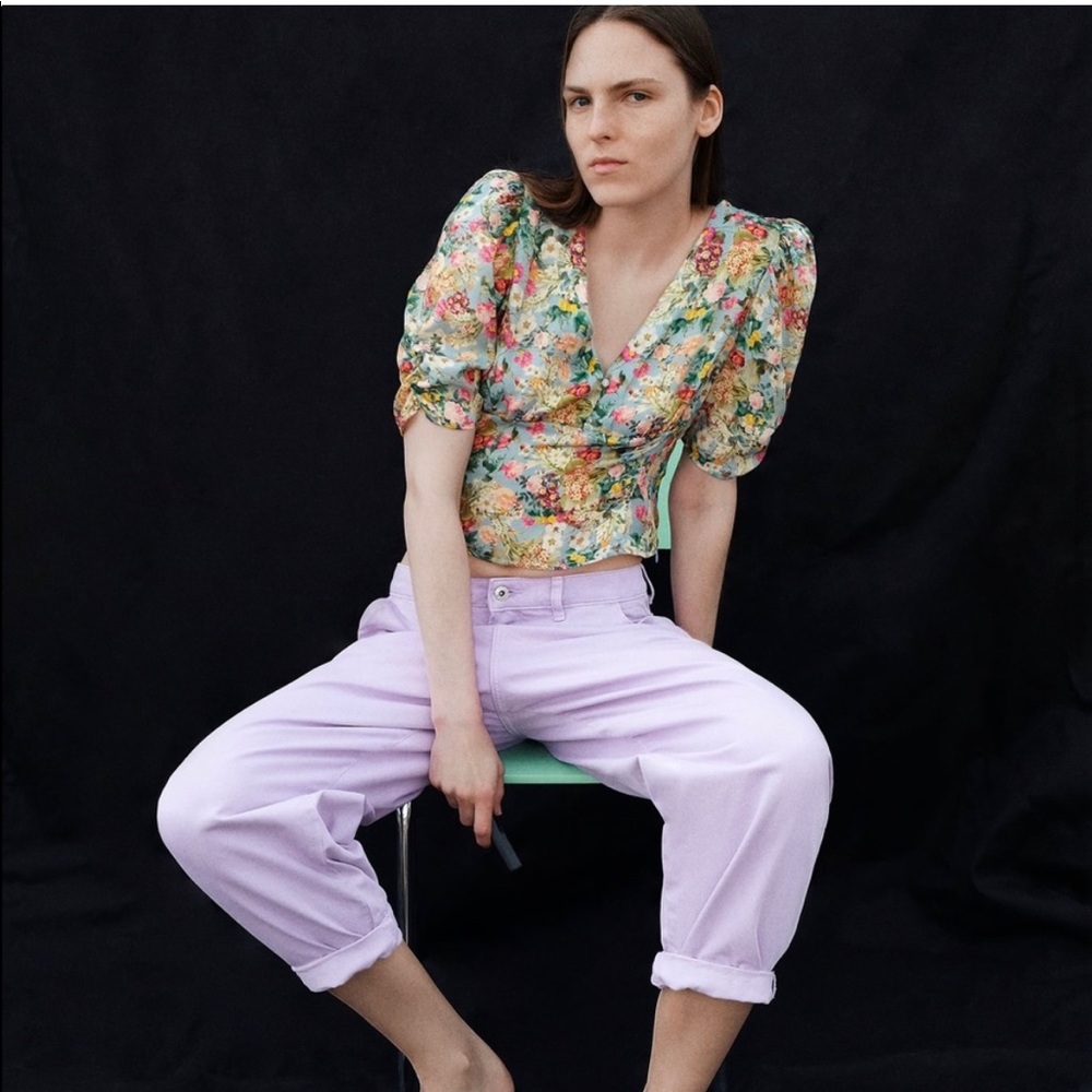 NWT beautiful Zara Satin Effect Print Blouse